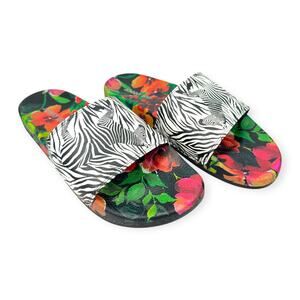 Johnny Was | Size 10 | Zebra and Floral Print Tropical Beach Pool Slides Sandals